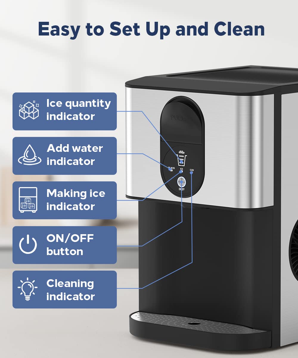 Kndko Self Dispensing Countertop Nugget Ice Maker, Nugget Ice Maker Countertop, 55lbs/24H,Pebble Ice Maker with Self-Cleaning
