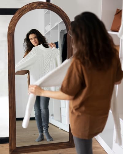 Full Length Mirror, 71"×32" Wooden Mirror Full Length with Stand Wood Floor Mirror, Oversized Stand Up Mirrors Large Wall Mirrors