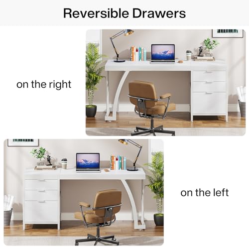 Tribesigns Computer Desk with 3 Drawers, 59-Inch PC Desk with Reversible Drawers