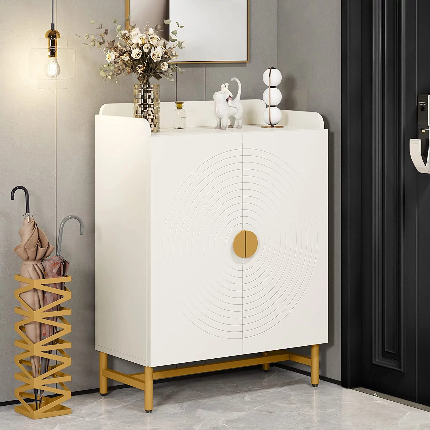Tribesigns Shoe Cabinet Slim Shoe Storage Cabinet with Doors and Adjustable Shelves
