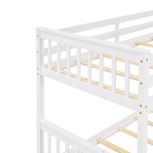 Ball & Cast Full Over Full Bunk Bed with Twin Size Trundle and Built in 4 Drawer,Wood Bunkbed w/Storage Ladder & Slat Support