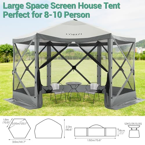 COBIZI 12x12ft Pop up Gazebo Screen Tent Screen House for Camping, Camping Outdoor Screened Gazebo, Canopy Tent
