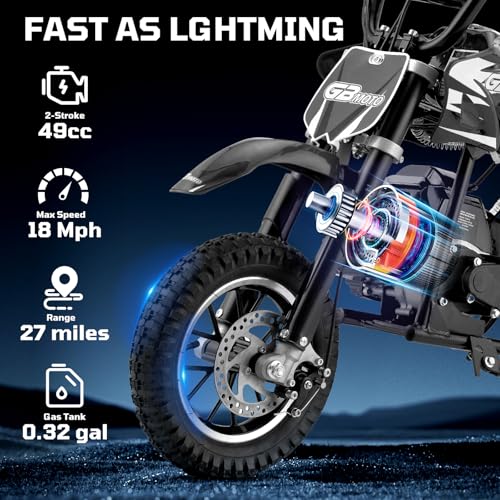 Kids 50cc Dirt Bike, 49cc Gas Dirt Bike for Kids 8-14, Gas Powered Mini Dirt Bikes, 2 Stroke Dirt Bikes, Max Load 165 Lbs
