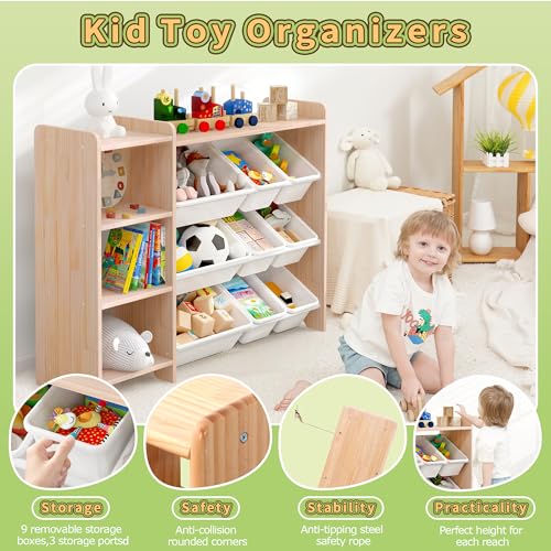 MallBest 4-Tier Kids' Toy Storage Organizer Shelf - 100% Solid Wood