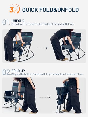 TIMBER RIDGE Folding Rocking Camping Chair, 400lbs Capacity Portable Oversized Outdoor Rocker with Hard Armrests, Cup Holder & Side Pocket
