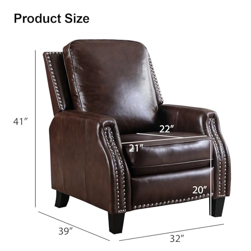 CANMOV Genuine Leather Recliner Chair Set of 2, Classic and Traditional Push Back Recliner Chair with Solid Wood Legs