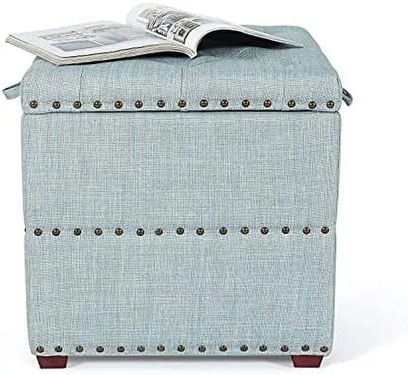 HJZBNONE Modern Nailhead  Ottoman with Tray Top Square Script Ottoman Space-Saving Coffee Table  Grey