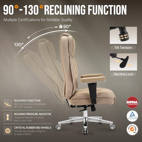 750lbs Big and Tall Office Chair,Heavy Duty Office Chairs,Executive Computer Desk Chair Work Chairs, Thick Padded Strong Metal Base Quiet Wheels