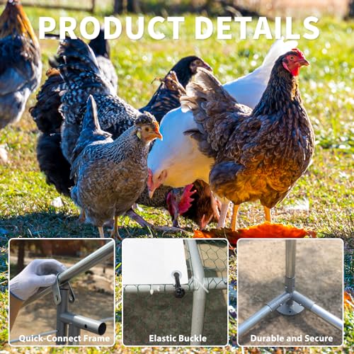 Large Metal Chicken Coop Walk-in Poultry Cage with Water-Resident and Anti-UV Cover Duck Rabbit Cat House Outdoor Chicken Run Pen with Spire Shaped
