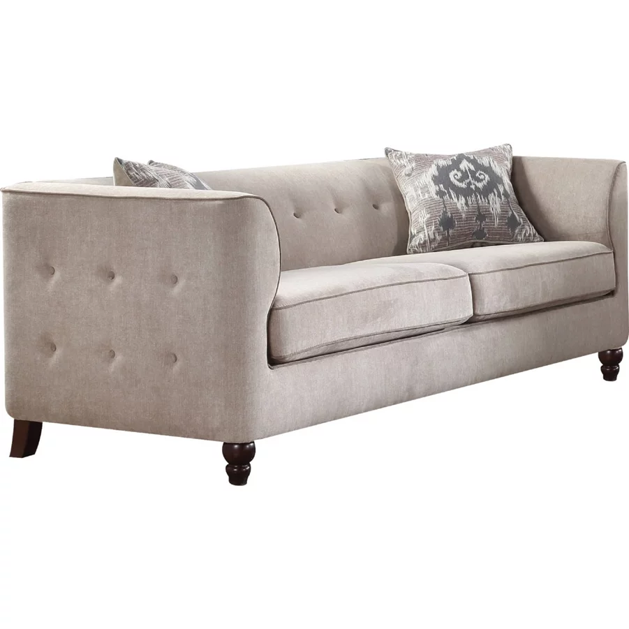 Modern Fabric Living Room Furniture 2pc Sofa Set Tan Fabric Tufted Backrest & Arms Sofa & Love Seat