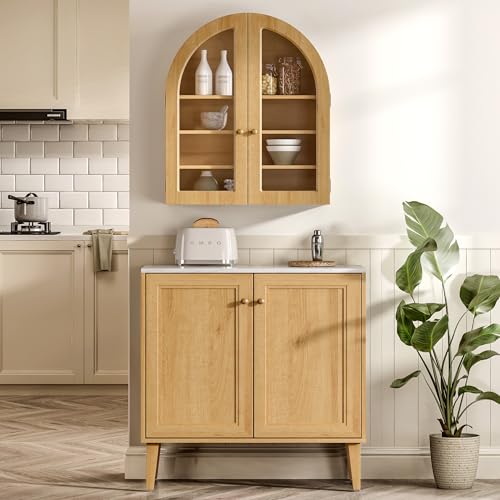 Large Arched Wall Cabinet, Bathroom Medicine Wall Mounted Cupboard, Modern Floating Storage Cabinet with Acrylic Door Adjustable Shelf