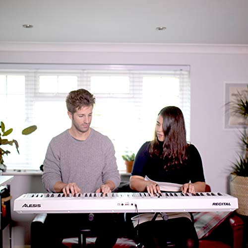Alesis Recital – 88 Key Digital Piano Keyboard with Semi Weighted Keys, 2x20W Speakers, 5 Voices, Split, Layer and Lesson Mode, FX and Piano Lessons
