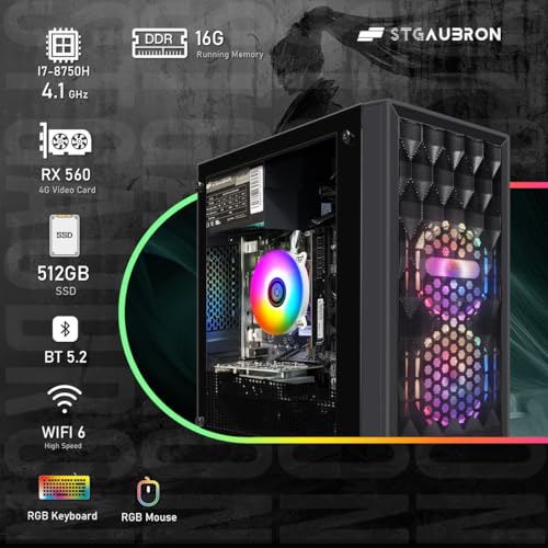STGAubron Gaming PC Computer Desktop, GeForce RTX 2060 Super 8G, Intel Core I7 8th up to 4.1GHz, 16G DDR4, 1T SSD, WiFi 6 & BT 5.2, RGB Fan x6