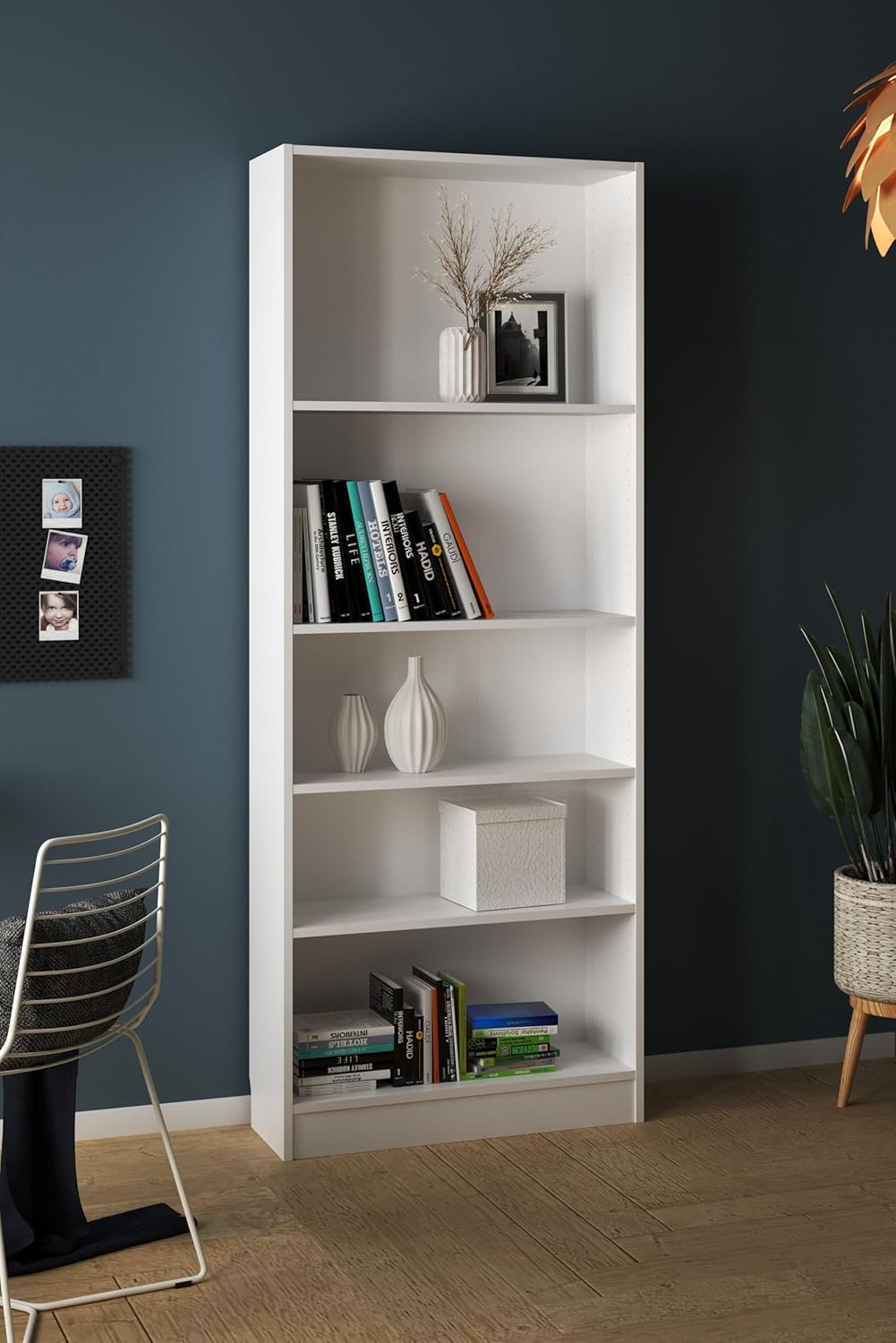 Tvilum Element Wide 5 Shelf Bookcase, Tall, White
