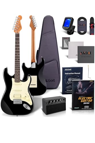 AKLOT Stryde Electric Guitar with Coil-Split: Roasted Maple Neck, Flame Maple Graphic Top, HSS Ceramic Pickups, Beginner Guitar Kit with 10W Amp