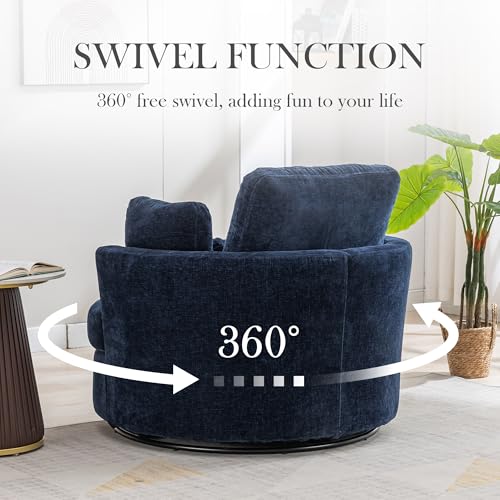 Aoiy & Wifon 42.2" W Oversized Swivel Barrel Chair with Ottoman, Upholstered Round Accent Chair with Storage Ottoman, Chenille, Beige