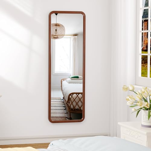 dnbss 63"x18" Wooden Full Length Mirror, Solid Wood Frame Full Body Mirror, Standing Floor Mirror, Stand or Wall-Mounted Mirror