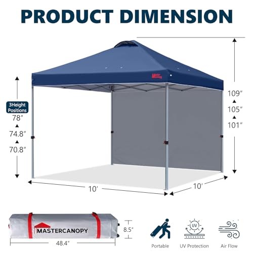 MASTERCANOPY Durable Pop-up Canopy Tent with 1 Sidewall (10'x10',White)