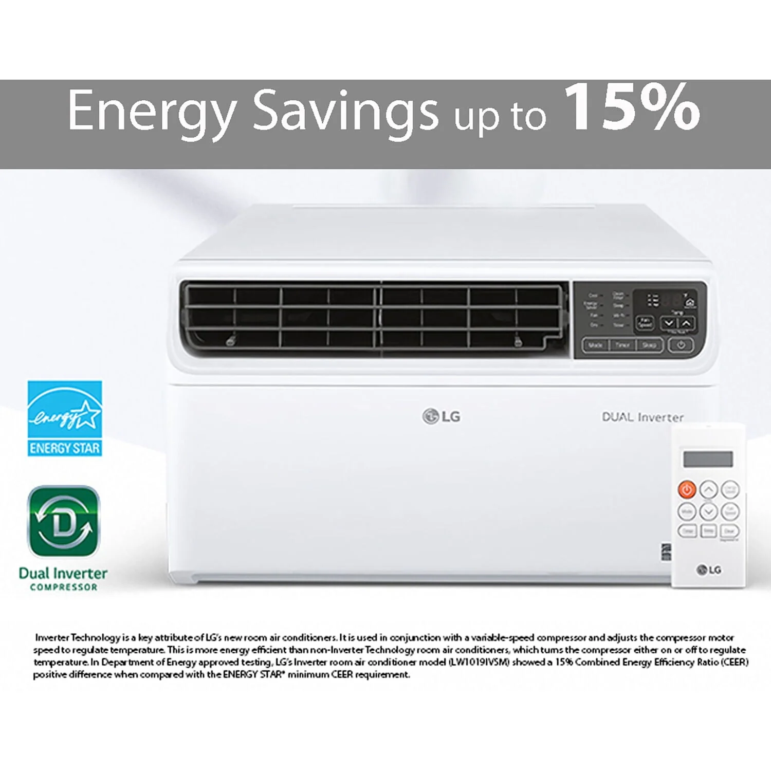 LG Energy Star 9,500 BTU 115V Dual Inverter Window Air Conditioner with Wi-Fi Control