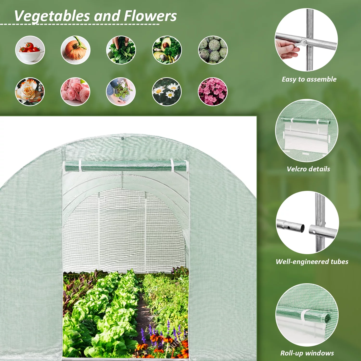 Outdoor Basic Patio Greenhouse Walk-in Green House 10'x20'x7' Portable Plastic Gardening Plant Hot Outdoor House, Four Rooms