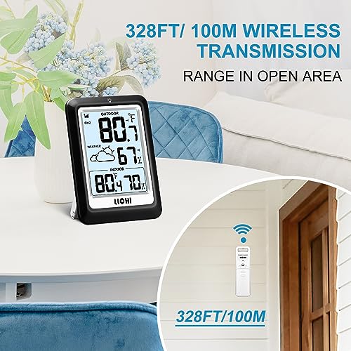 Indoor Outdoor Thermometer Wireless Weather Station, Internal External Thermometer Hygrometer