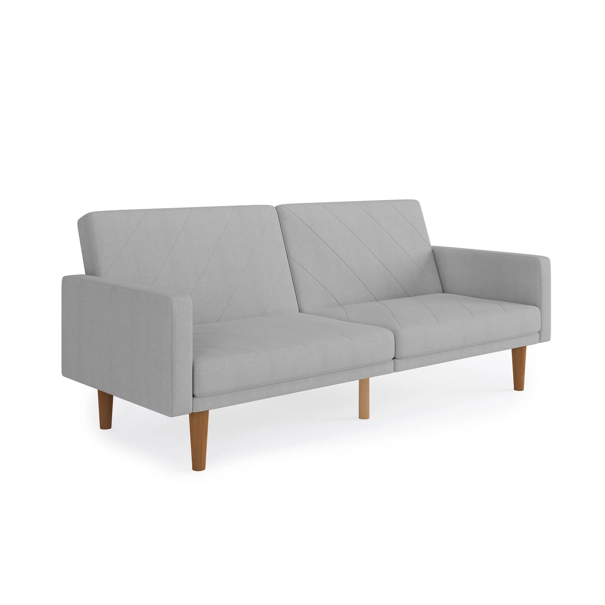 DHP Paxson Futon with USB Port, Convertible Sofa Bed, Light Gray Linen