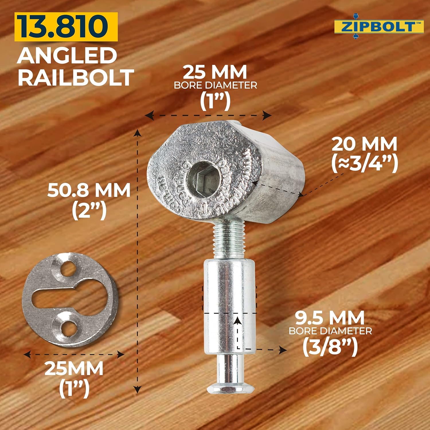 Zipbolt 13.810 Slipfix Railbolt - Staircase Handrail or Banister to Newel Post Connector - 5 Pack