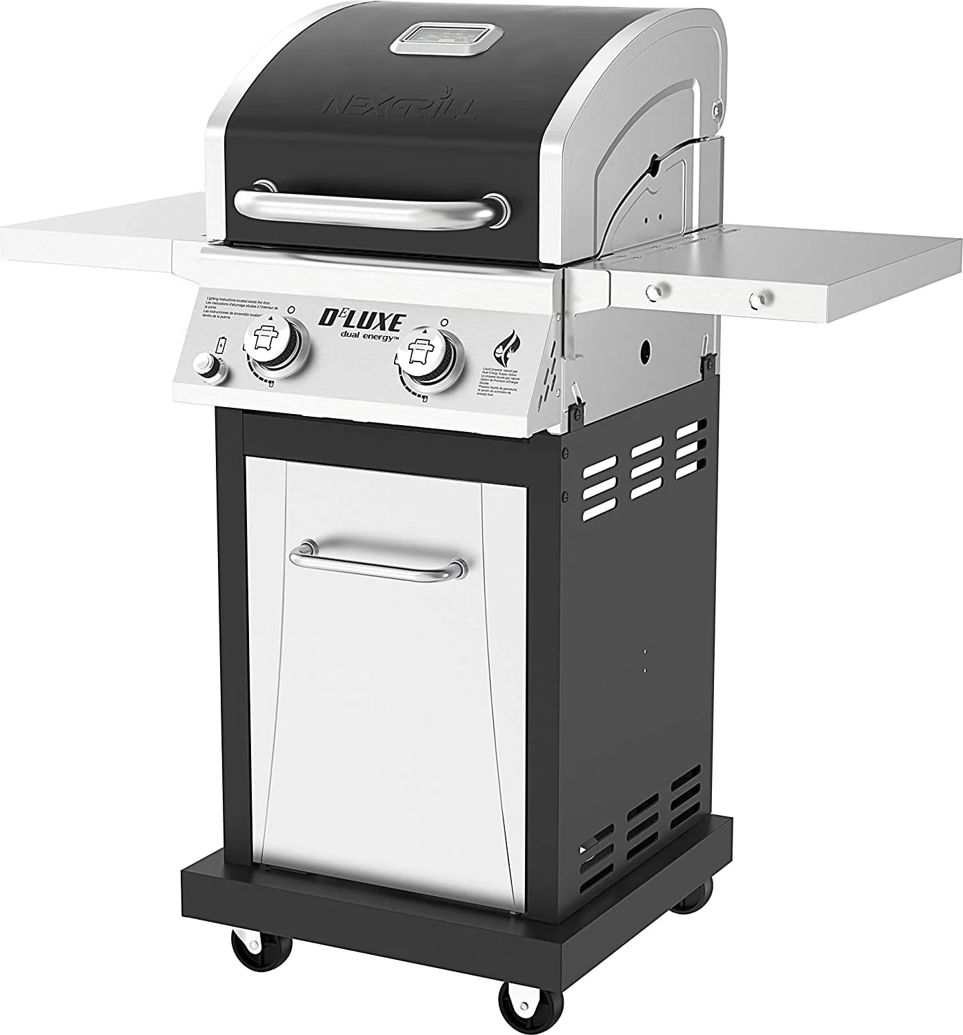 Nexgrill Deluxe 2-Burner Propane Gas Grill w/ 2 Foldable Shelves, Outdoor Cooking, Patio, BBQ, Silver & Black