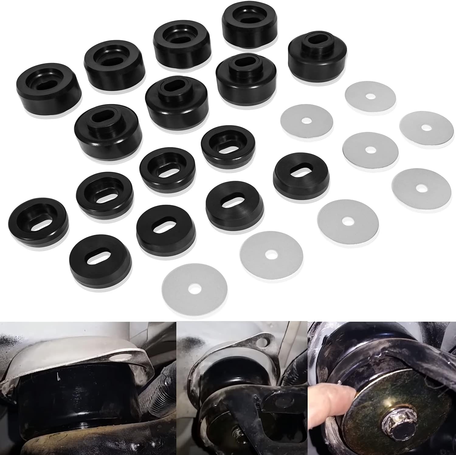 7-141 Body and Cab Mount Bushing Kit Black Polyurethane 24Pcs for 1999-2014 Silverado and Sierra 1500 2500 2WD/4WD Pack of 2