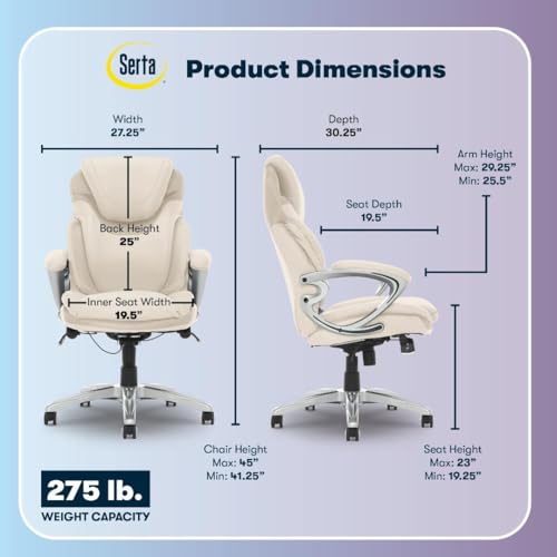 Serta Bryce Executive Office Chair, Ergonomic Computer DeskChairs with Patented AIR Lumbar Support, Comfy Body Pillows, Height Adjustable