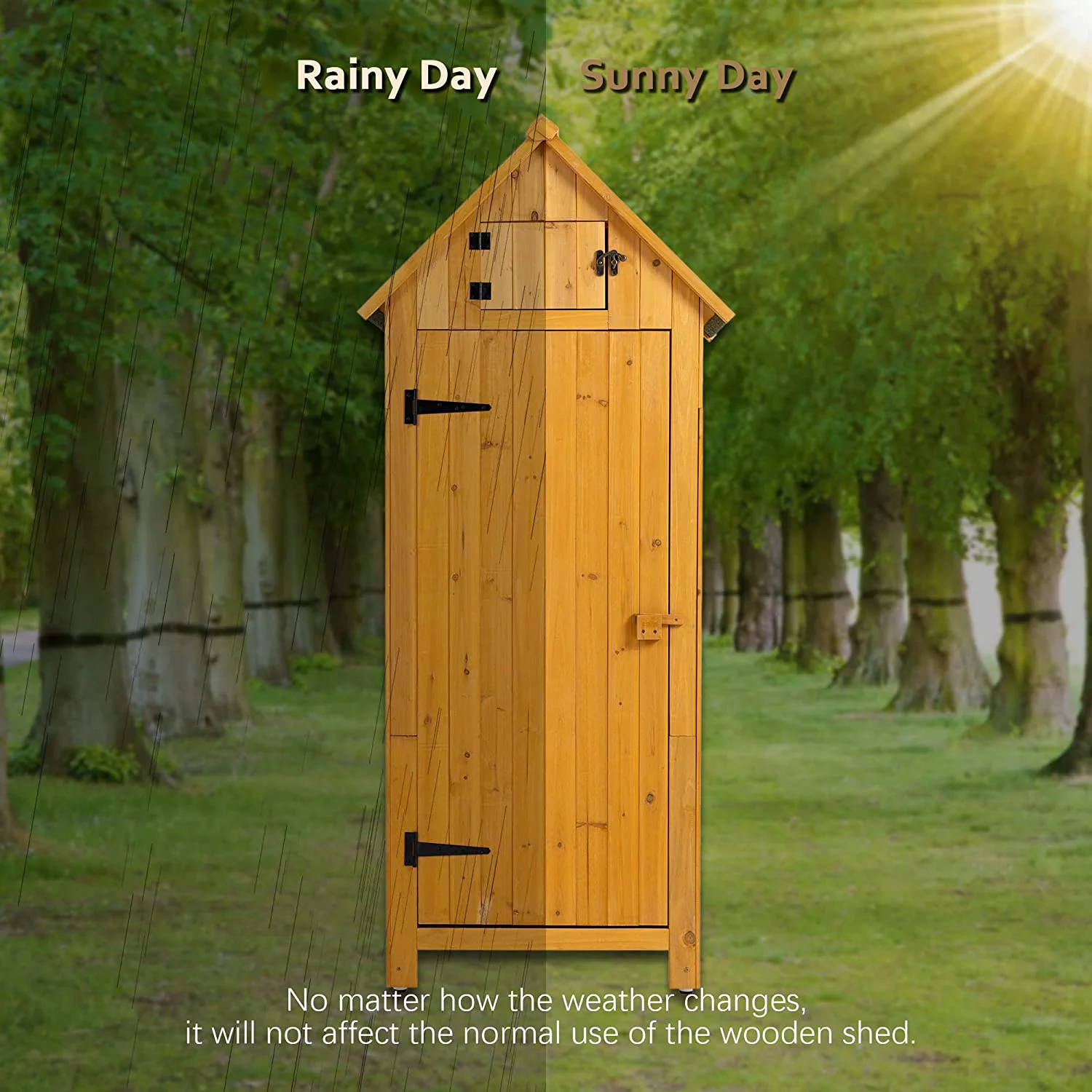 Wooden Outdoor Storage Cabinet Tool Shed - 30.3&rdquo; L X 21.3&rdquo; W X 70.5&rdquo; H Small Wood Garden Shed