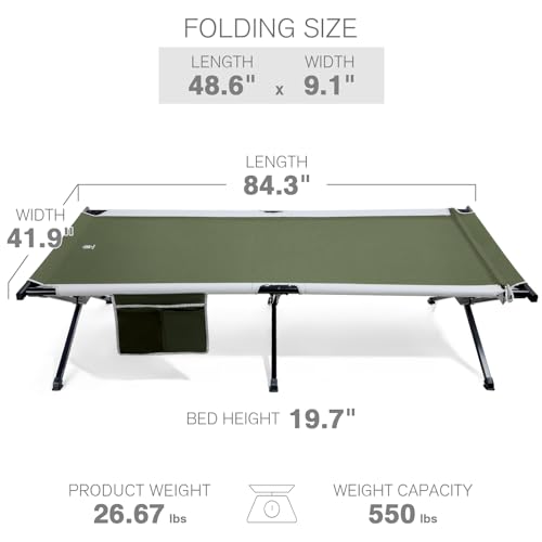 EVER ADVANCED Extra Wide Camping Cot for Adults Oversized XXL Sleeping Cots Folding Cot Bed with Carry Bag, 84.3" L x 41.9" W, Support to 550 lbs