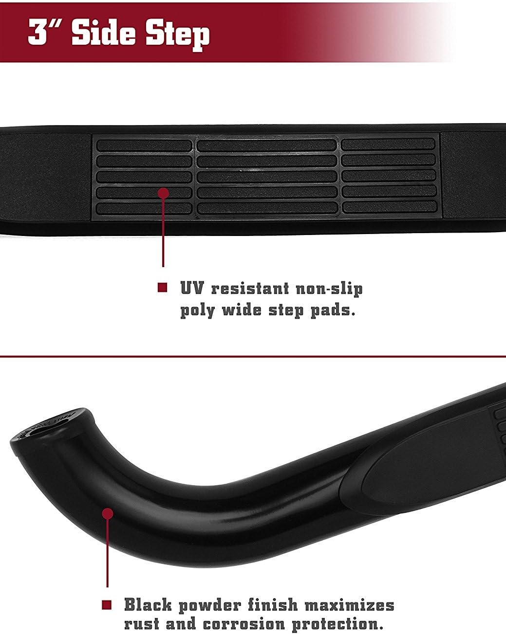 TAC Side Steps fit 1998-2011 Ford Ranger Regular Cab Pickup Truck 3 inches Black Side Bars Nerf Bars Step Rails Running Boards Rock Panel Off Road