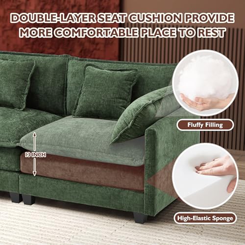 Ihanherry 111.4" U Shaped Modern Cloud Sofa Modular Sectional Couch with 2 Ottoman, 5-Seat Chenille Deep Seat Sofa with Pillow for Living Room