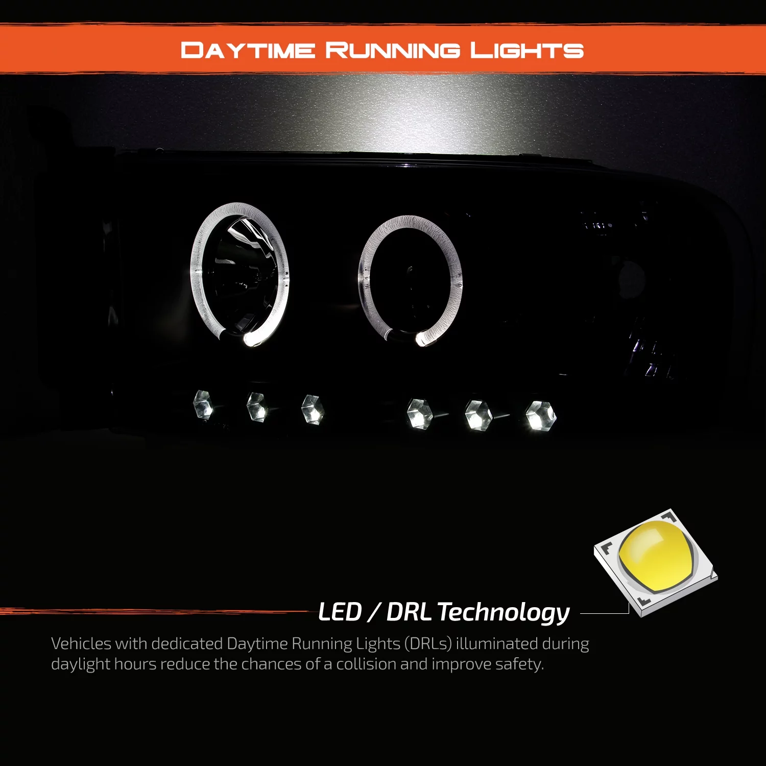 AKKON - For 2003-05 Dodge Ram + 2002 Ram 1500 Black Housing Dual Halo DRL Projector LED Headlights + Tail Lamps - Radiant Selections