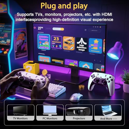 Wireless Retro Game Console Built-in 20000+ Games and 23 Emulators, 2025 New Plug & Play Retro Gaming Console with 4K Output & Dual 2.4G Controllers