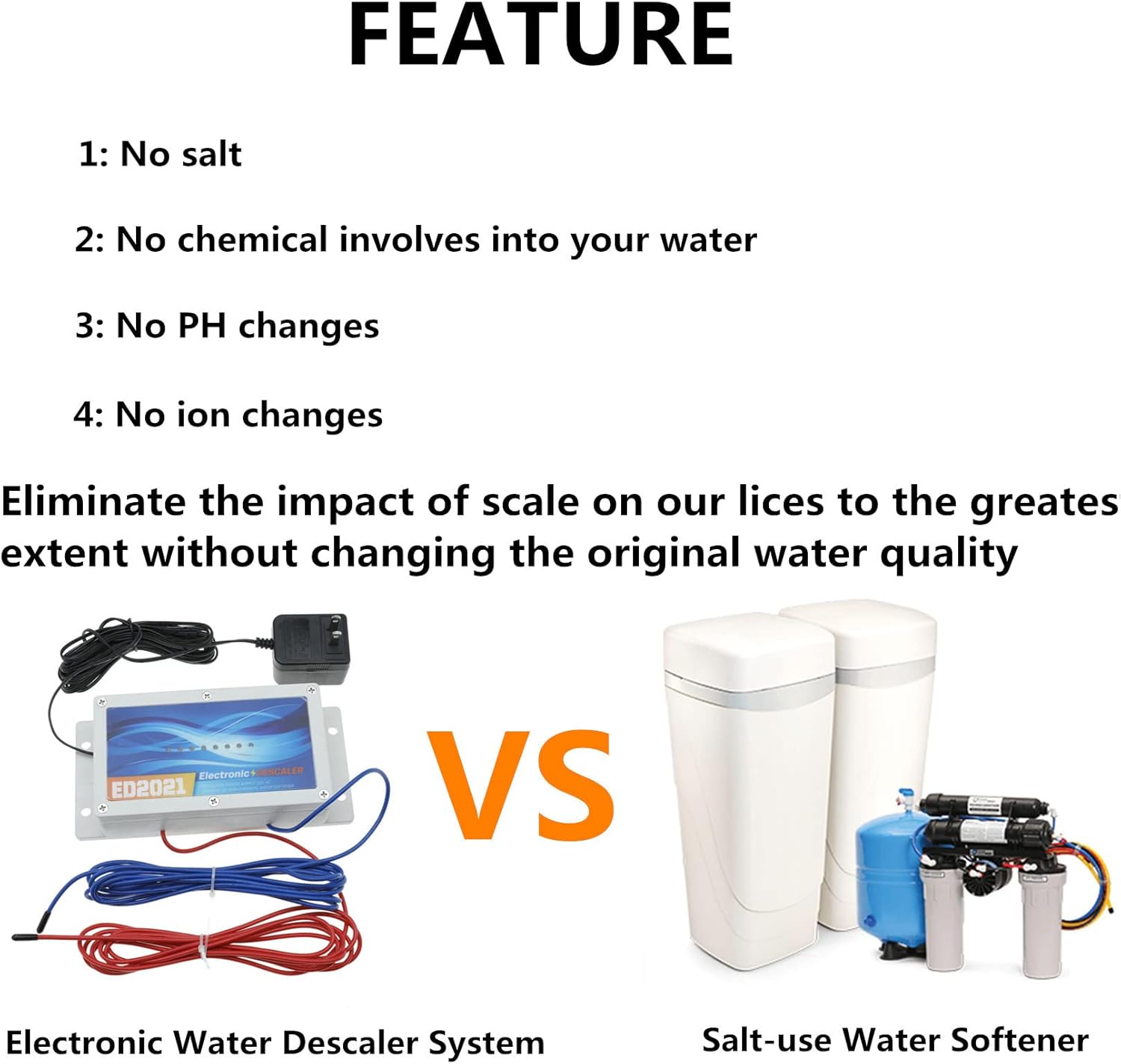 Timilge Electronic Water Descaler System Alternative Salt Free Water Softener for Whole House Reduces Limescale Prevent Deposits Build-up Hard Water