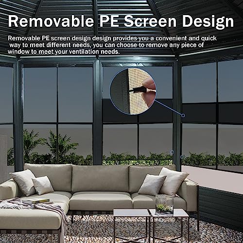 Domi 10’ x 10’ Hardtop Gazebo Metal Frame Canopy with Netting & Curtains