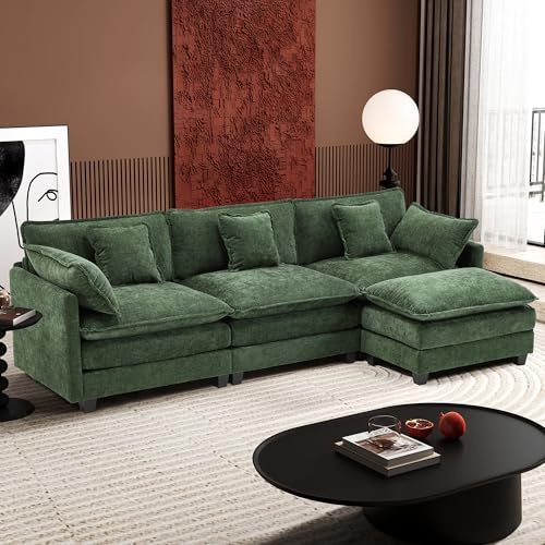 Ihanherry 111.4" U Shaped Modern Cloud Sofa Modular Sectional Couch with 2 Ottoman, 5-Seat Chenille Deep Seat Sofa with Pillow for Living Room