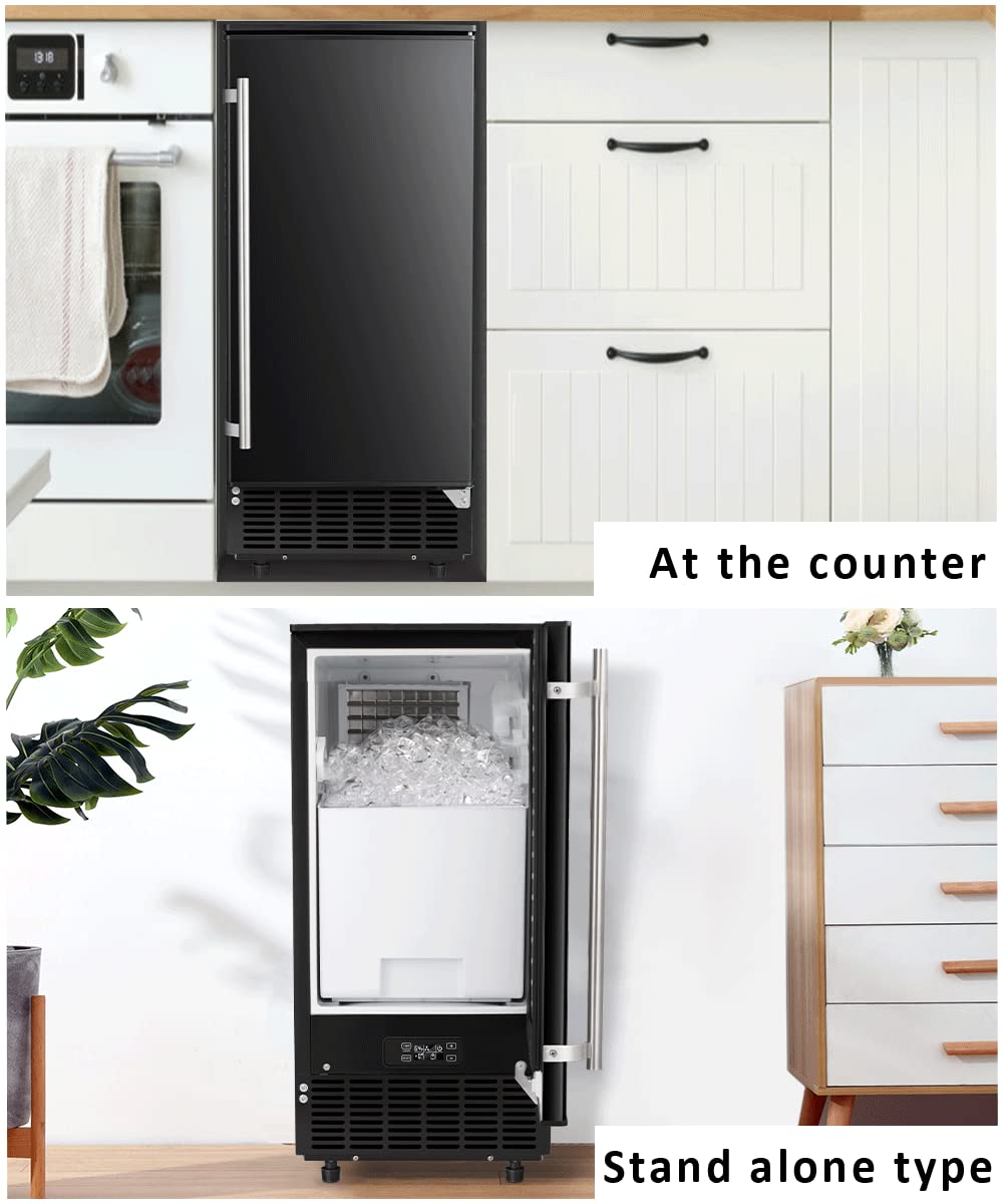 Joy Pebble Commercial Cube Ice Maker，Built-in Ice Maker Machine, 80lbs/Day, 40 ice Cubes/Cycle, Reversible Door, Drain Pump