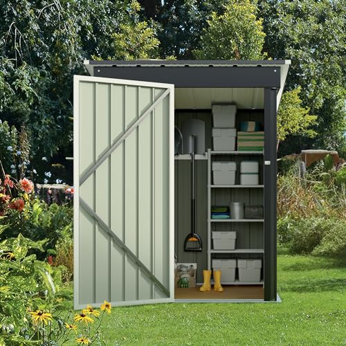 Flamaker Storage Shed Waterproof Metal Garden Shed with Lockable Door Utility Tool Shed Outdoor Storage for Backyard, Patio and Lawn (5 x 3 FT)