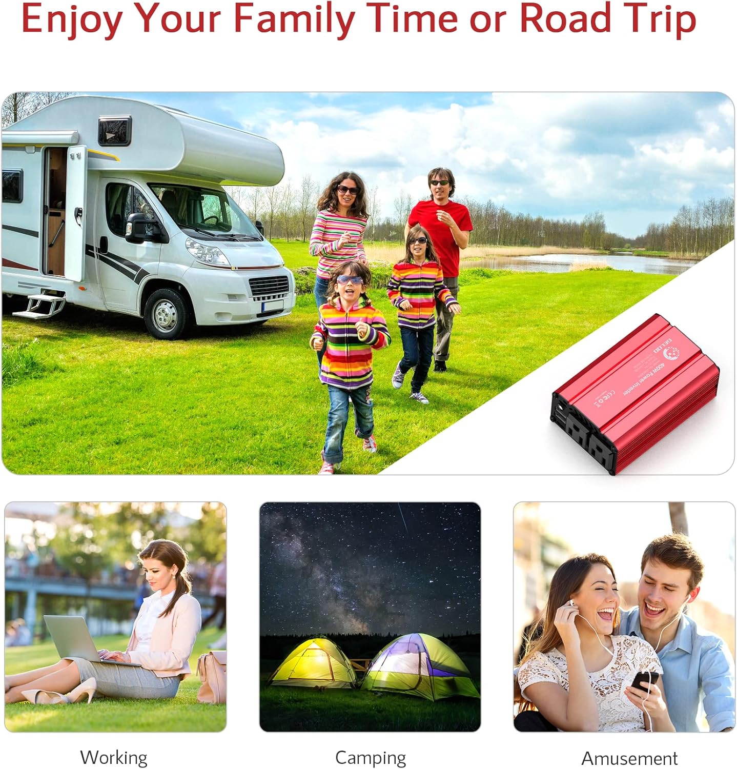 400W Car Power Inverter DC 12V to AC 110V Car Charger with 4.8A Dual USB Car Outlet Adapter