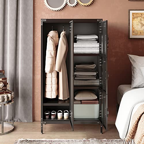 Metal Storage Cabinet, Storage Locker Employees Locker with 4 Doors, 55" Height Steel Cabinet with Lockable Doors