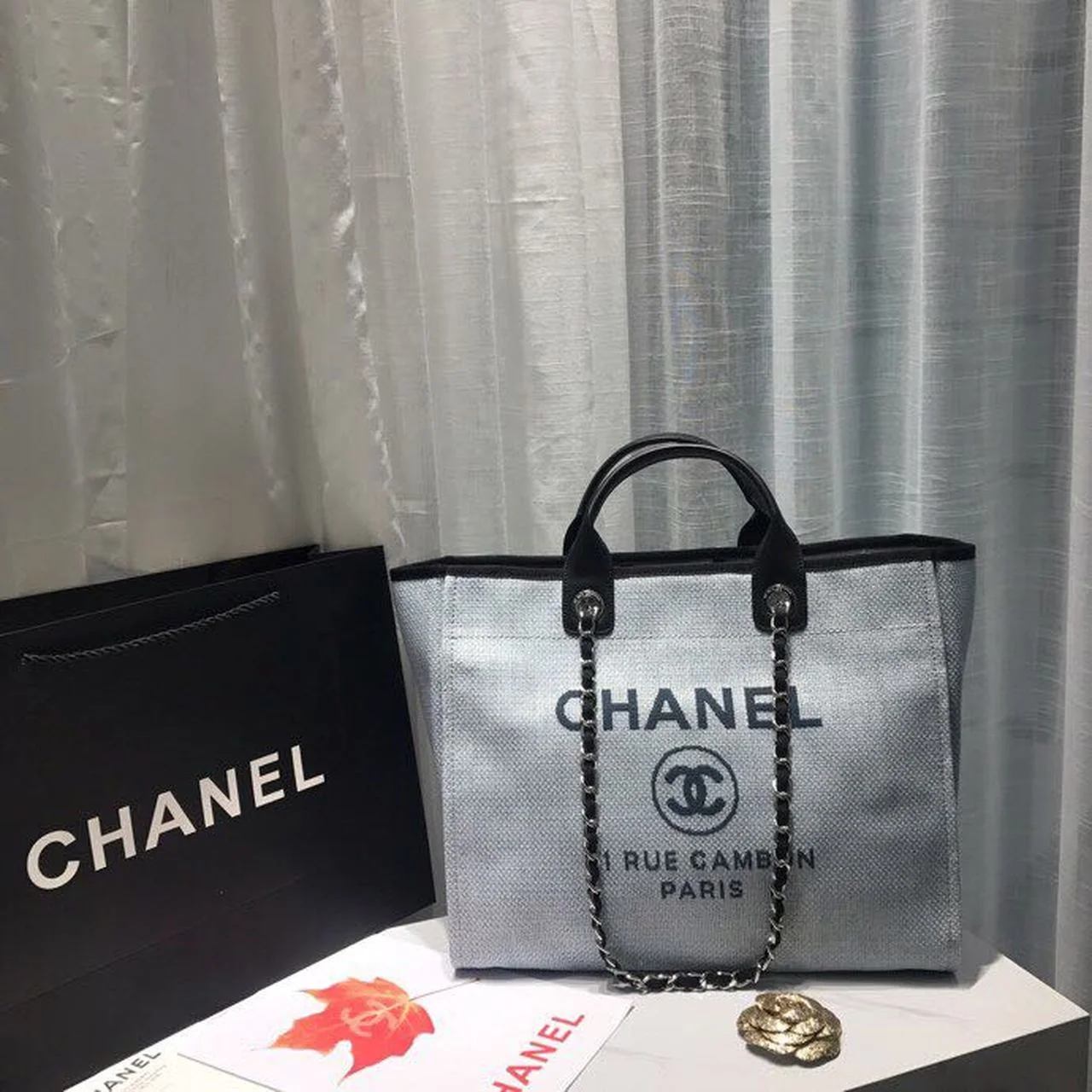 Chanel Deauville Tote Canvas Bag Light Grey For Women, Women&rsquo;s Handbags, Shoulder Bags 15in/38cm A66941