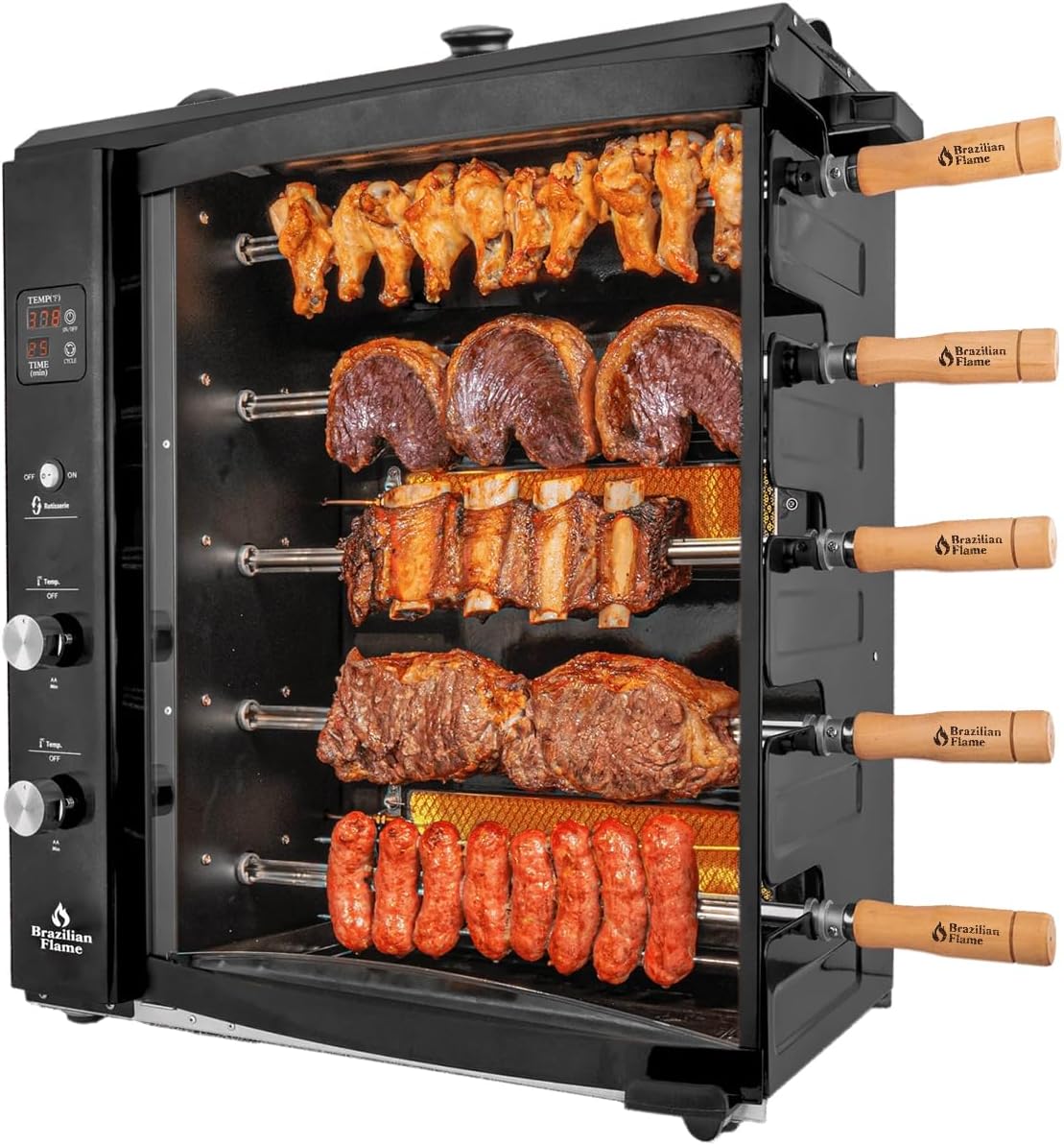 Brazilian Flame Churrasco® Gas Rotisserie Oven Grill Roaster with Auto Rotating Skewers for Rotisserie Chicken, Brazilian Style BBQ and Churrasco