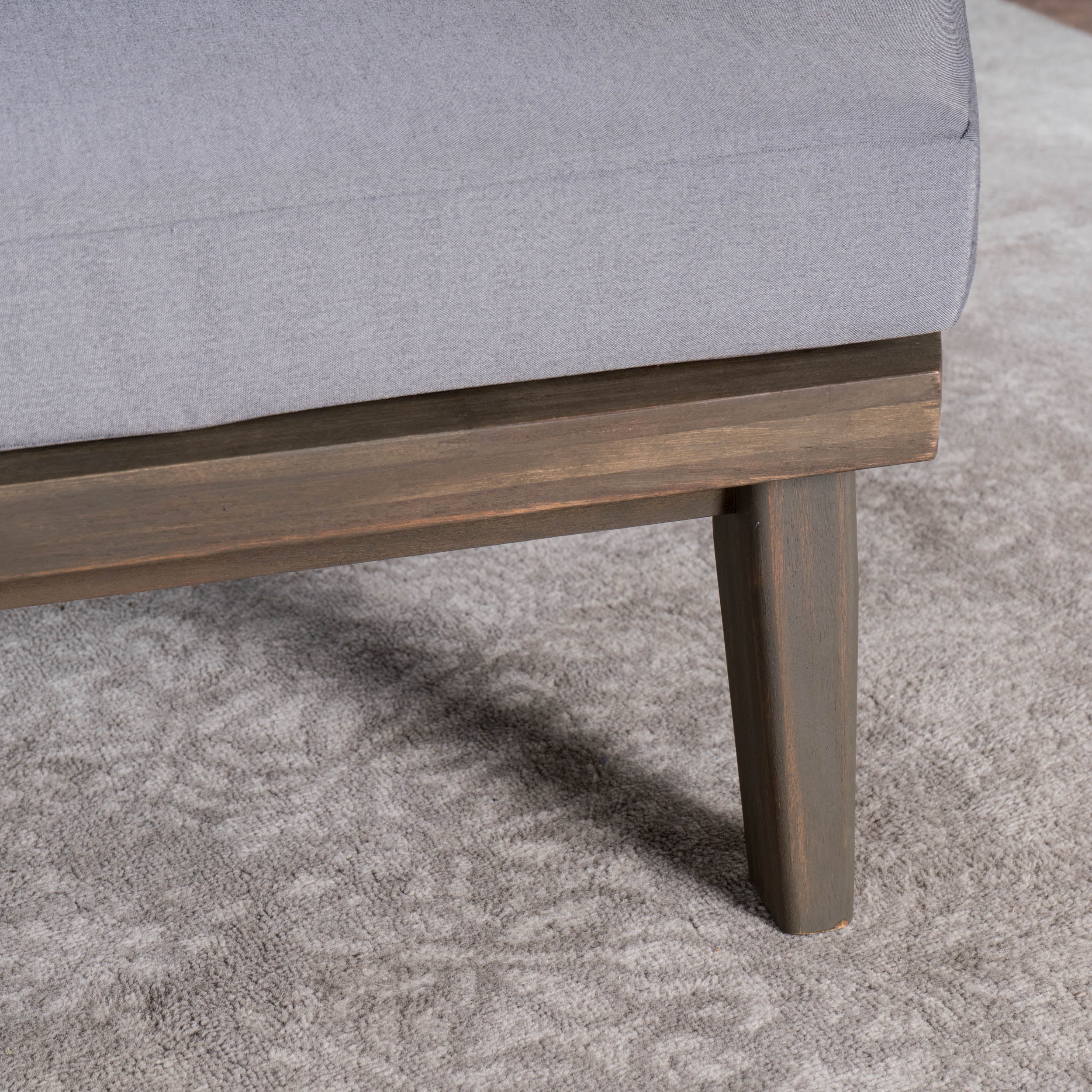 Emmory Indoor Minimalist Acacia Wood Left Sided Sofa with Cushions, Grey Finish and Grey