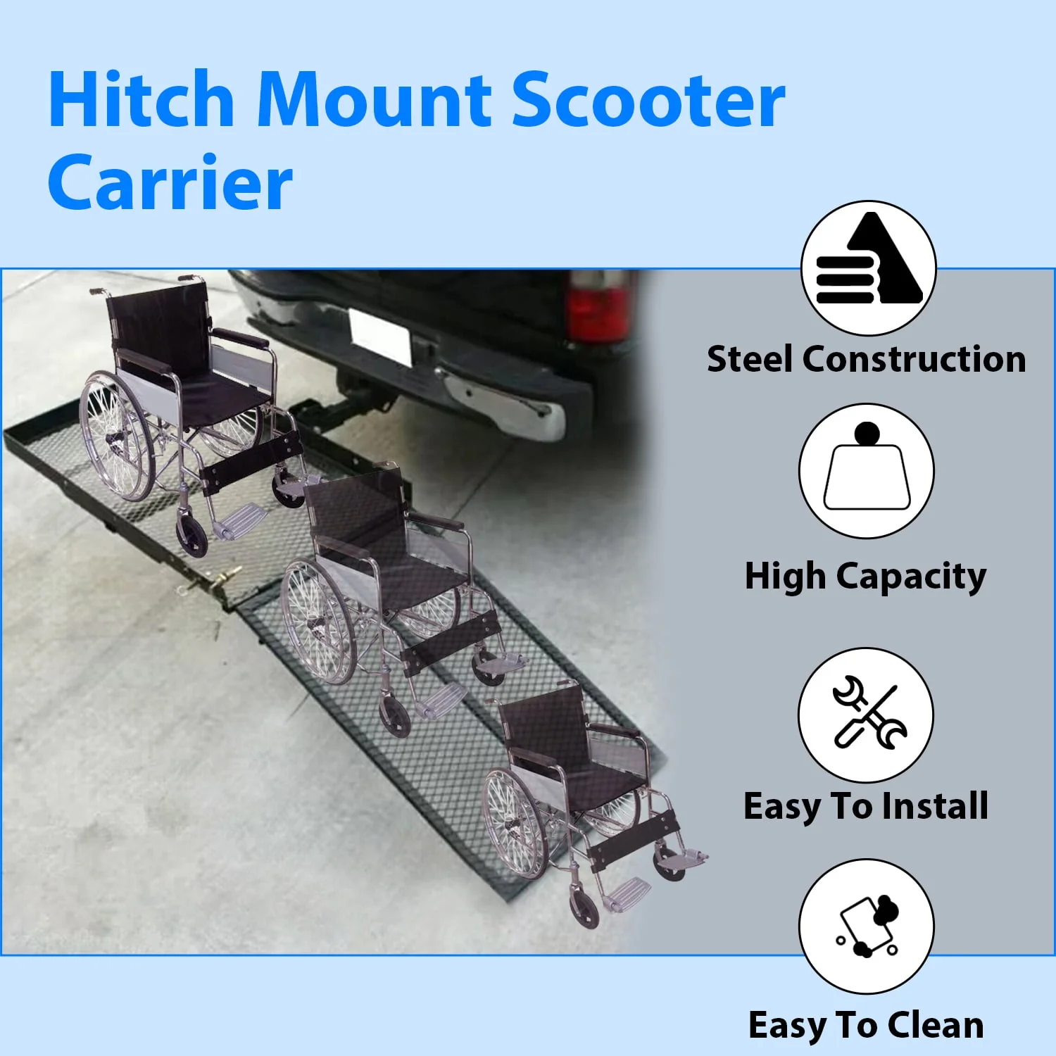 KOJEM Hitch Cargo Carrier Rack Folding Ramp Hitch Mounted 500LBS Weight Capacity