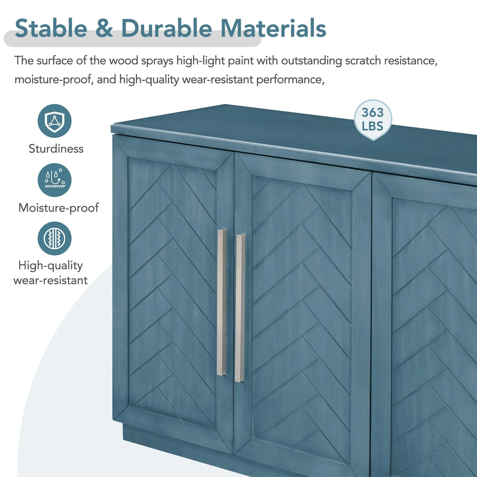 Blue Buffet Cabinet, FURNINEST Accent Cabinet with 4 Doors, Farmhouse Buffet Cabinet with Adjustable Shelves