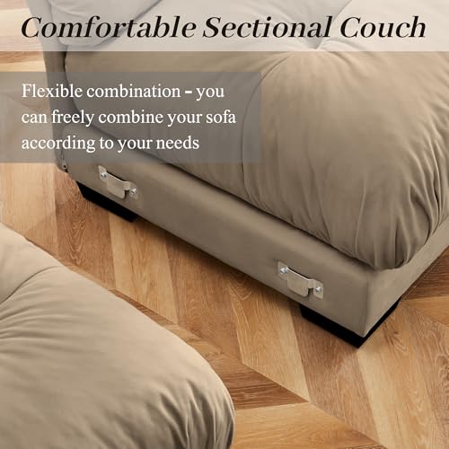 130" Modular Sectional Sofa,Velvet Upholstered Couches for Living Room,3 Seater Green Sofa Couch with Movable Ottoman