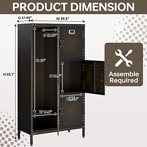 MIIIKO Steel Cabinet Wardrobe, Metal Locker Cabinet with Hanging Rod, Metal Clothing Locker Storage for Home, Office, Garage and Changing Room
